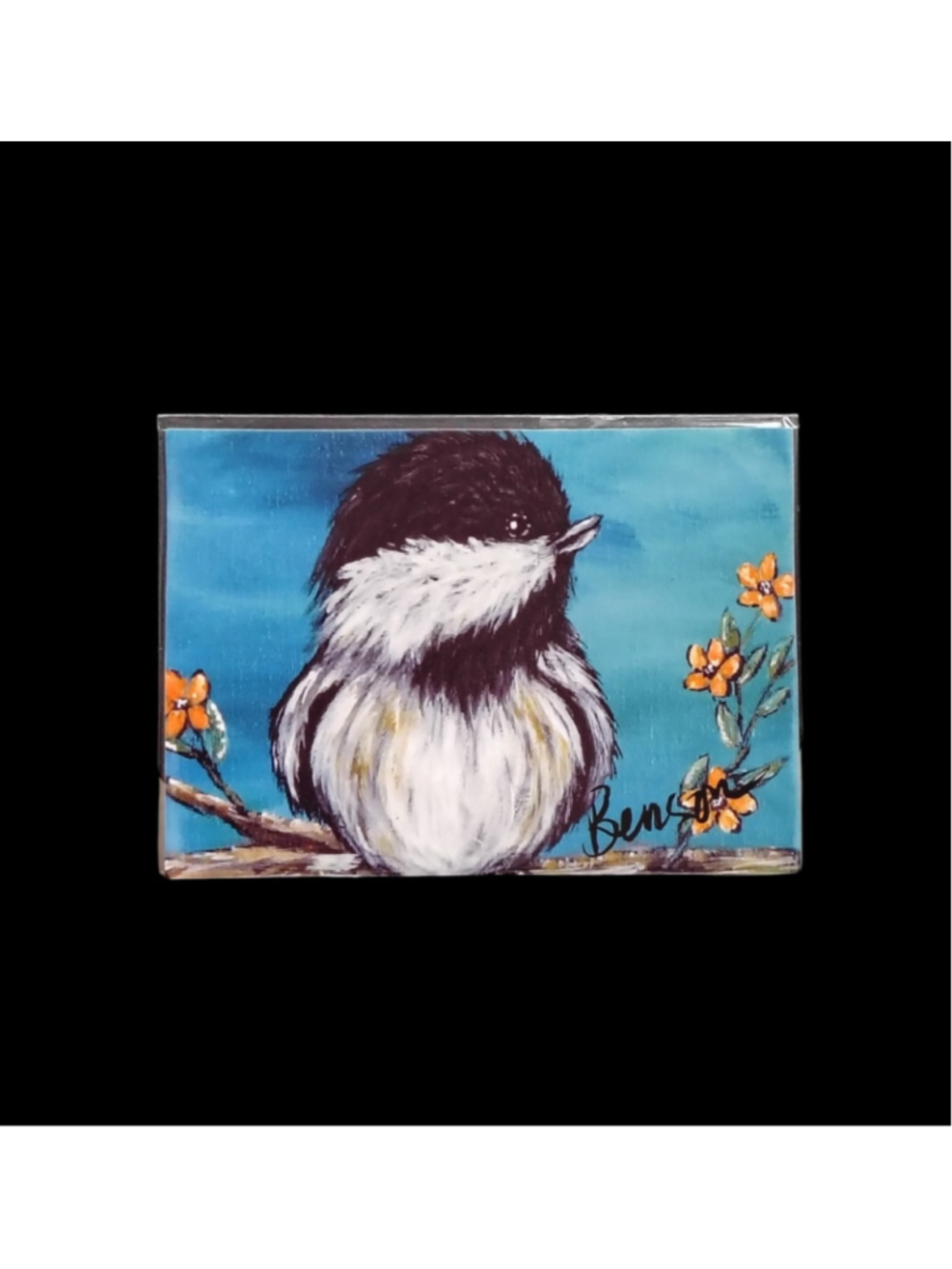 Aceo Print Black Capped fluffy "Chickadee #1" Signed Char Benson Numbered 1/50